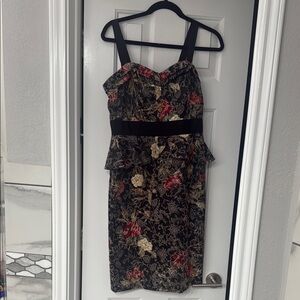 ANTONIO MELANI Black/Floral Peplum Cocktail Dress